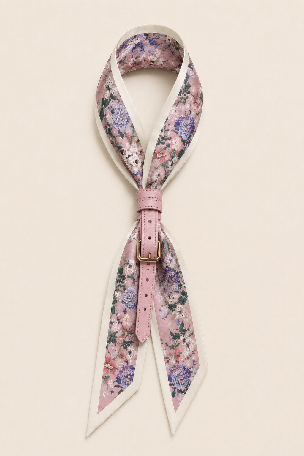 Rose belting scarf — pink and lilac hand-painted floral with leather belt loop