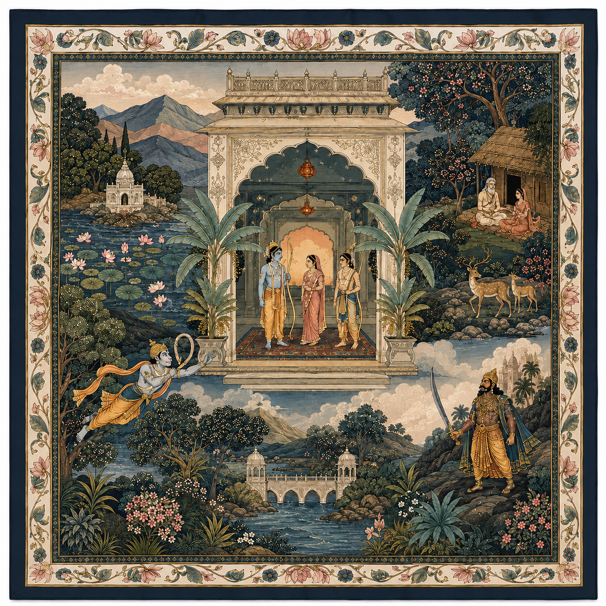 Ramayana Tapestry Silk Scarf