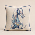 Arabian Horse Cushion — polychrome ink horse on ivory linen with navy piping