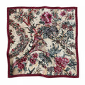 Autumn Chintz silk bandana — cream ground, red peonies, burgundy border, flat catalogue