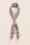 Rose belting scarf — pink and lilac floral with ivory border, leather belt loop, catalogue