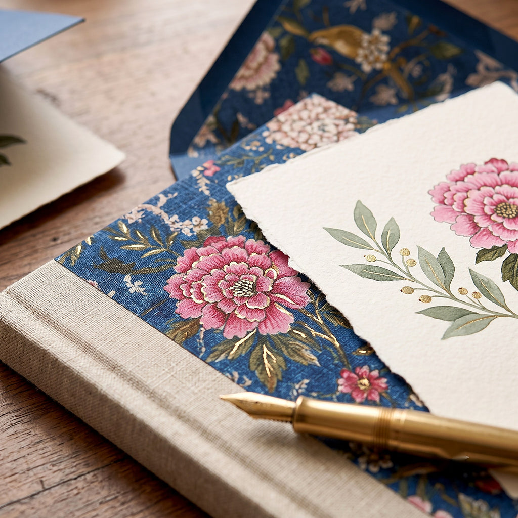 Blue Peony Stationery Set — detail