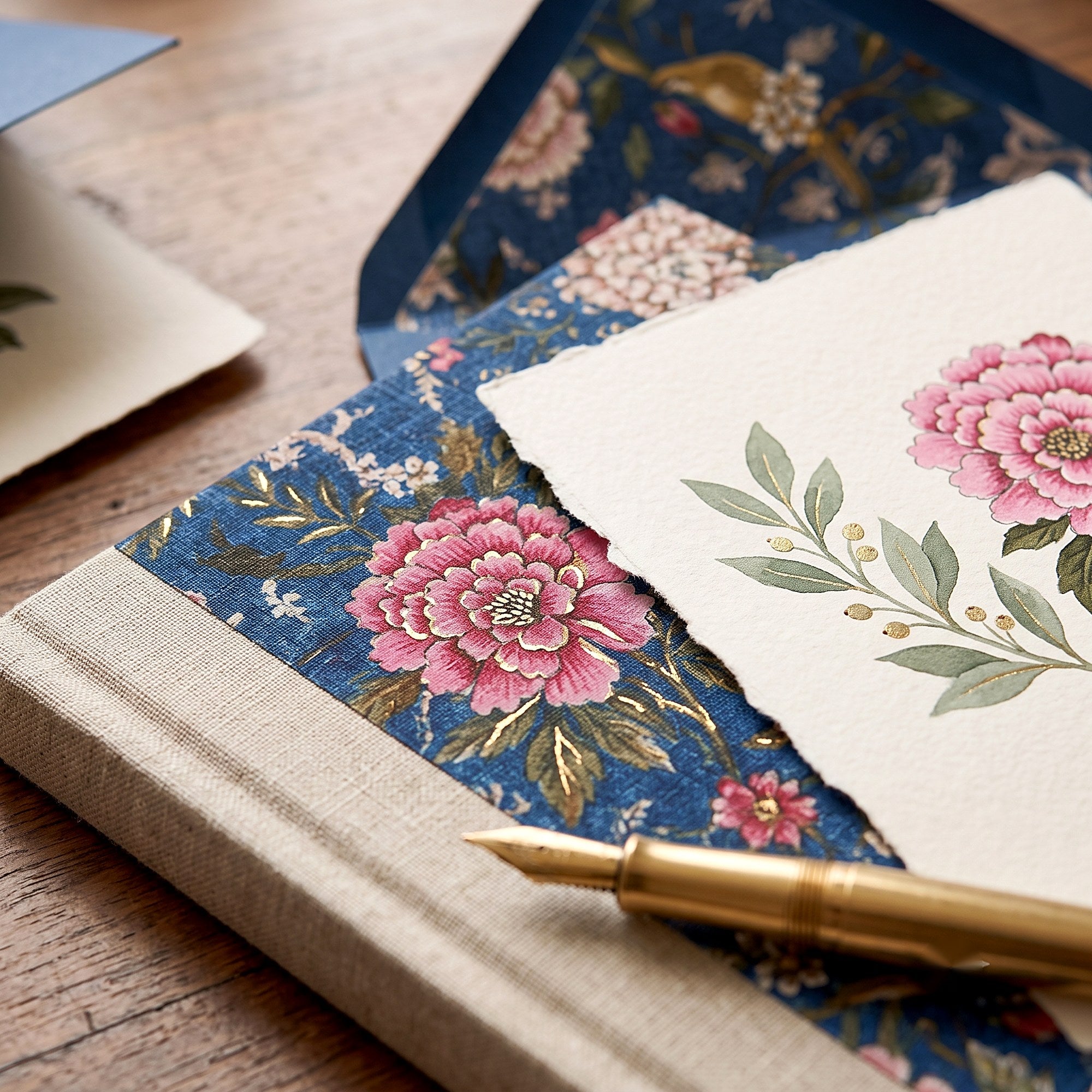 Blue Peony Stationery Set — detail