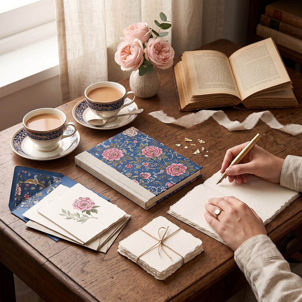 Blue Peony Stationery Set — lifestyle