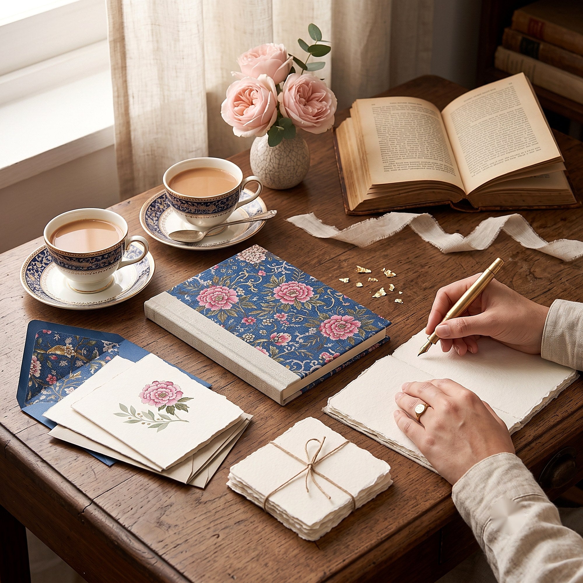Blue Peony Stationery Set — lifestyle