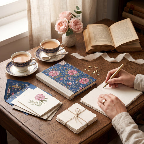 Blue Peony Stationery Set — lifestyle