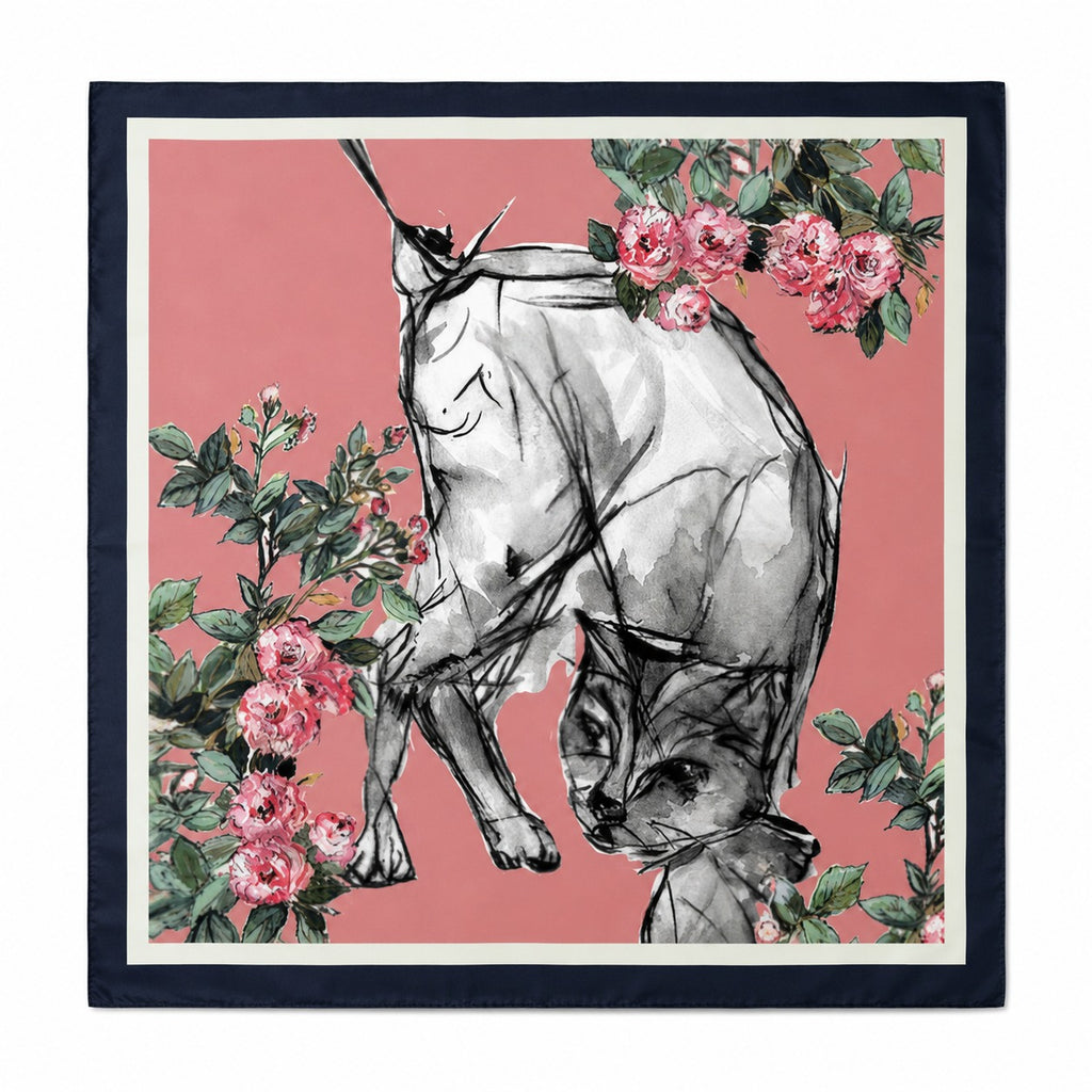 Blush Panther Men's Silk Scarf — flat lay of the hand-painted silk print