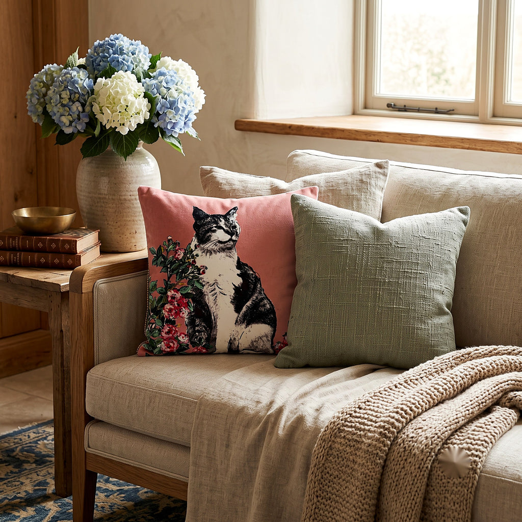 Cat And Roses Cushion — lifestyle