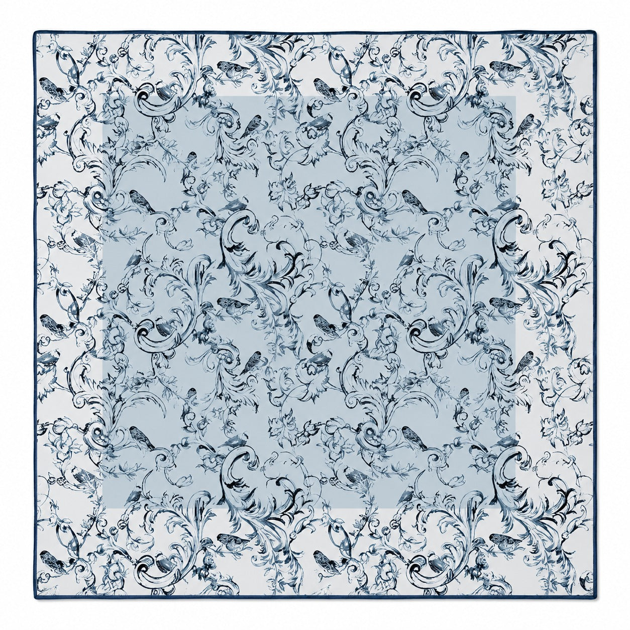 Delft Toile Men's Silk Scarf — flat lay of the hand-painted silk print