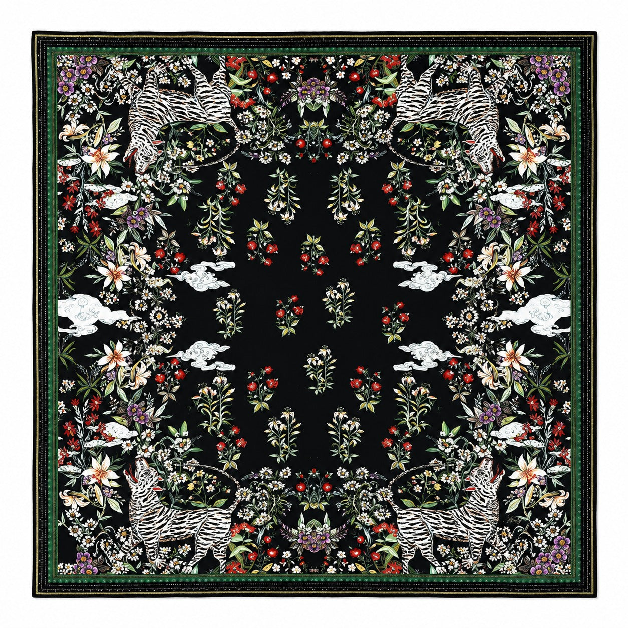 Emerald Tiger Men's Silk Scarf — flat lay of the hand-painted silk print