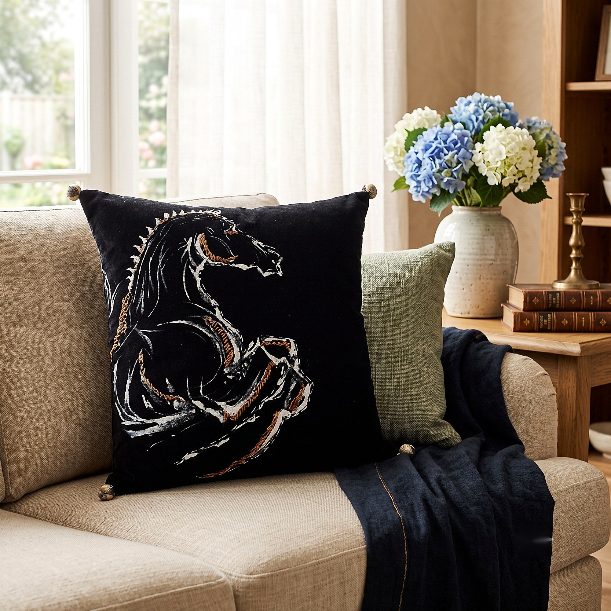 Equine Watercolour Cushion — lifestyle