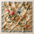 French Tapestry Silk Scarf - Blue colourway, hand-painted tapestry flat lay
