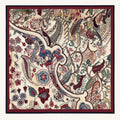 Jacobean Paisley silk pocket square — blue and red paisley on cream with a maroon border, flat catalogue