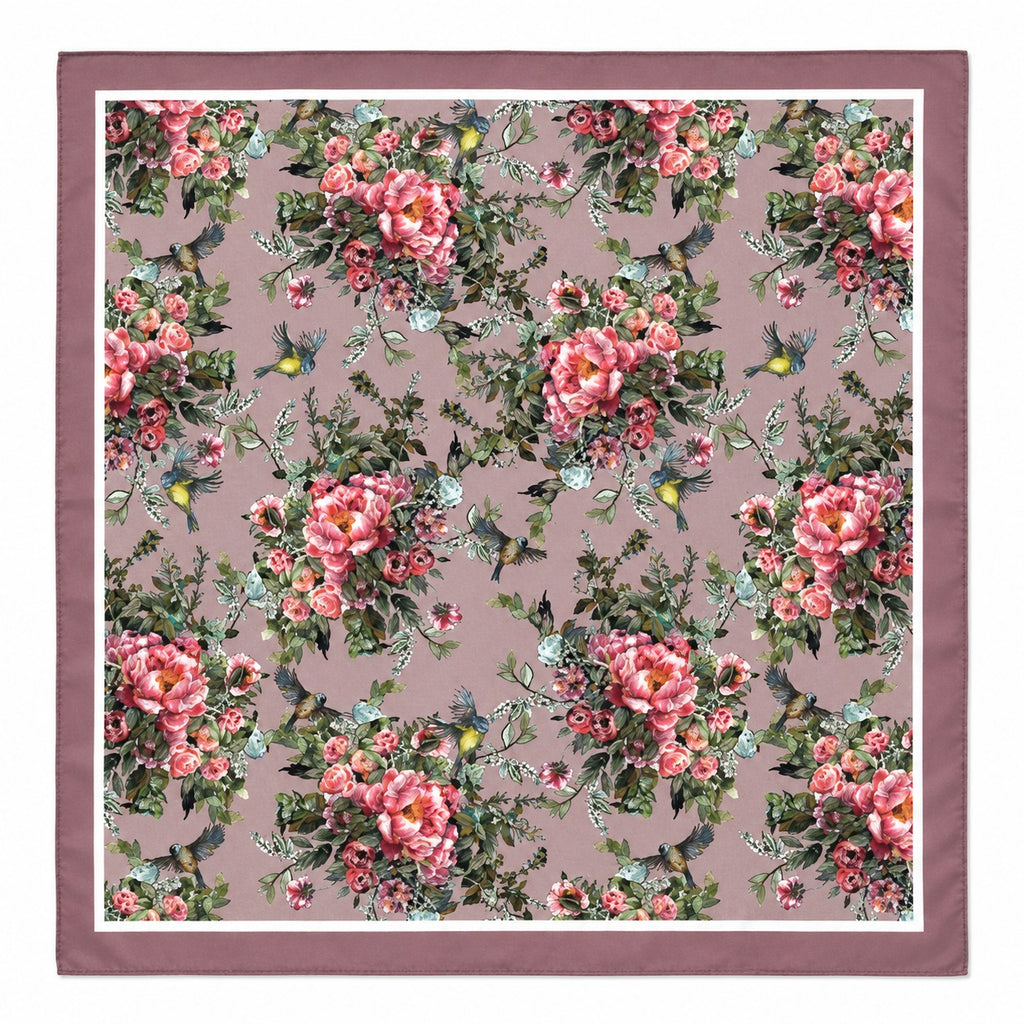 Mauve Rose Men's Silk Scarf — flat lay of the hand-painted silk print