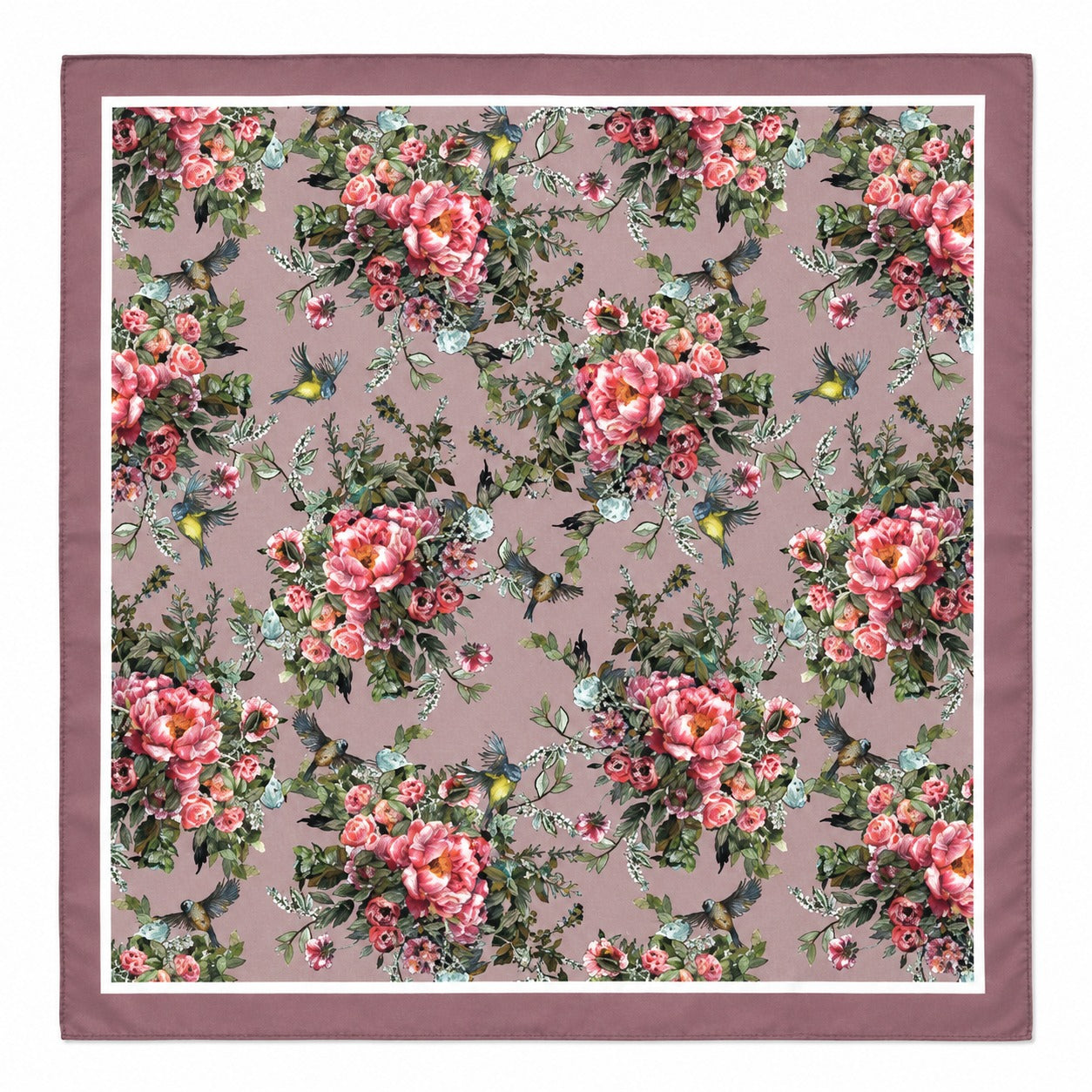 Mauve Rose Men's Silk Scarf — flat lay of the hand-painted silk print