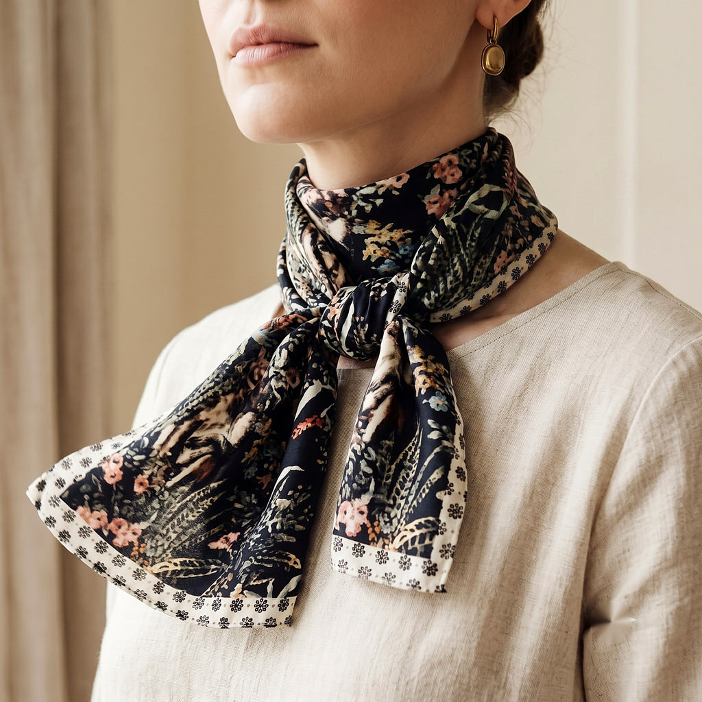 Midnight Botanical Scarf — lifestyle