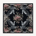 Midnight Crane classic silk scarf — flat lay of the hand-painted print