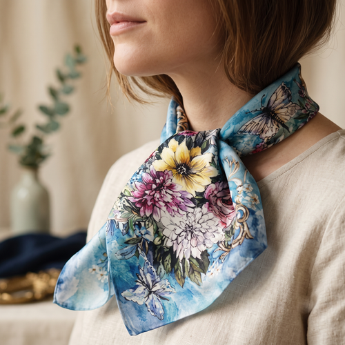 Blue Mist Floral Scarf