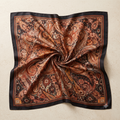 Paisley Silk Scarf - Brown colourway, hand-painted amber paisley flat lay