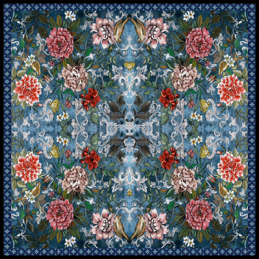 Blue Damask Pocket Square