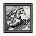 Stallion Noir Men's Silk Scarf — flat lay of the hand-painted silk print