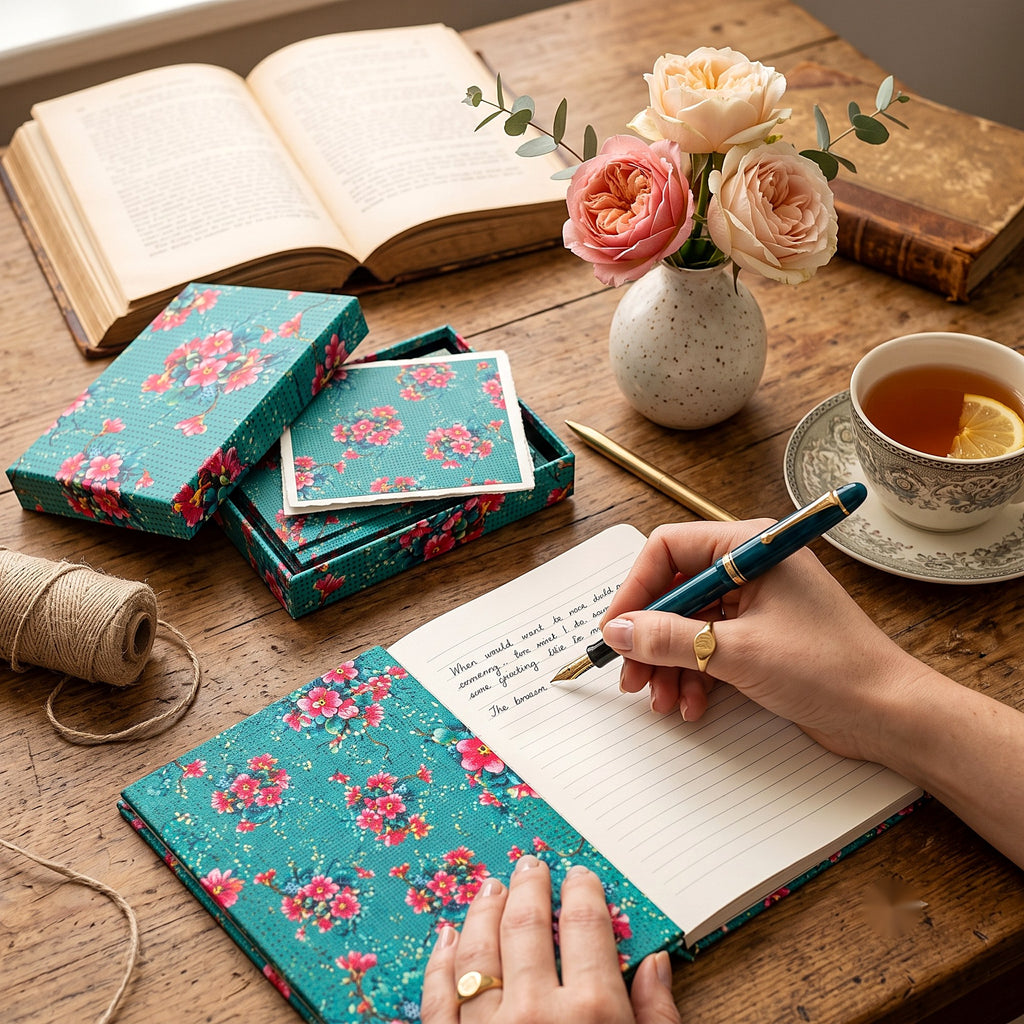 Teal Rose Stationery Set — lifestyle