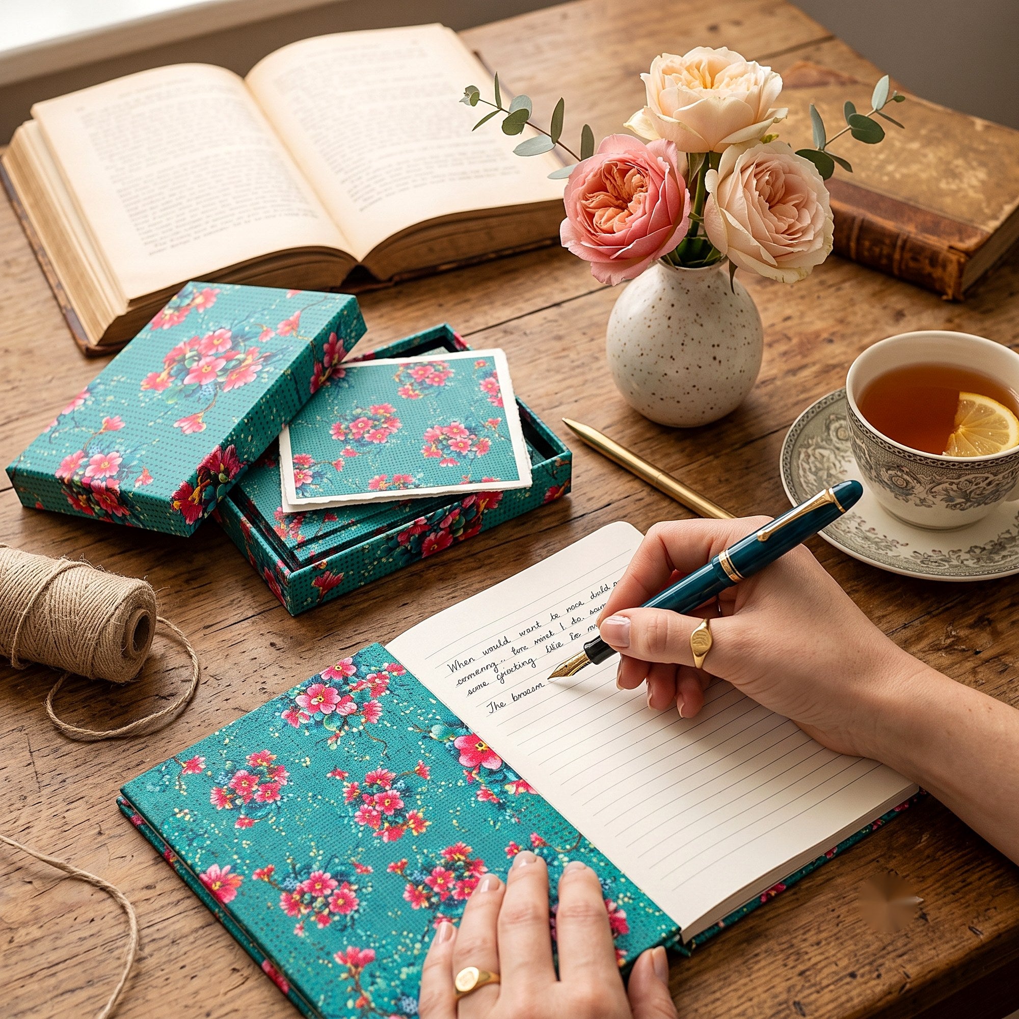 Teal Rose Stationery Set — lifestyle