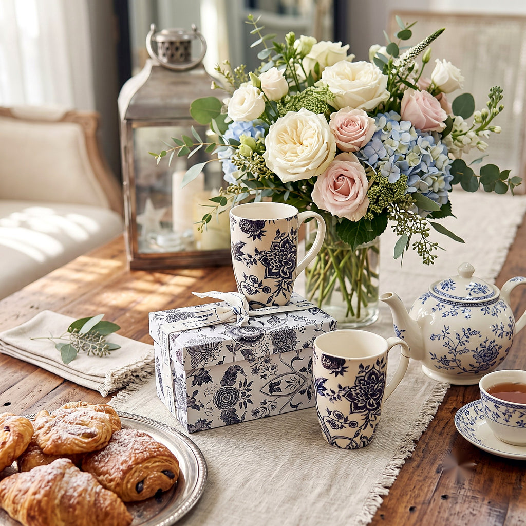 Toile Botanical Mug Gift Set — lifestyle