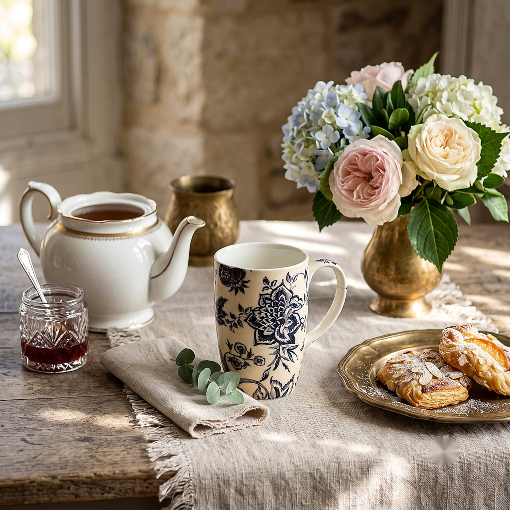 Toile Botanical Mug — lifestyle