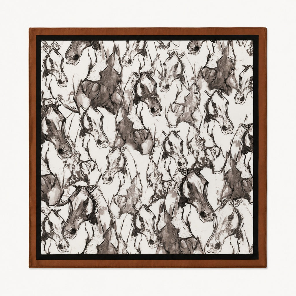 Wild Horses Men's Silk Scarf — flat lay of the hand-painted silk print