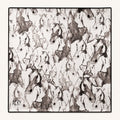 Wild Horses silk scarf, 40x40 — ink-sketched horse herd in monochrome with black border, satin flat lay